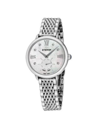 Eterna Women's 2801.41.66.1743 'Eternity' Mother of Pearl Diamond Dial Stainless Steel Small Seconds Quartz Watch