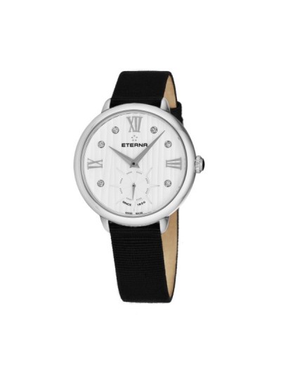 Eterna Women's 2801.41.96.1408 'Eternity' White Diamond Dial Black Gros Grain Strap Small Seconds Quartz Watch