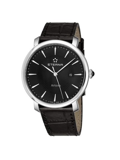 Eterna Women's 2510.41.41.1251 'Artena' Black Dial Black Leather Strap Quartz Swiss Made Watch