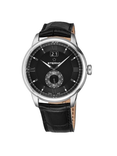 Eterna Men's 2971.41.46.1327 'Adventic' Black Dial Black Leather Strap Big Date Quartz Swiss Made Watch