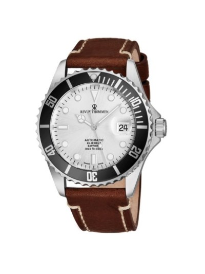 Revue Thommen's Men's 17571.2527 'Diver' Silver Dial Light Brown Leather Strap Swiss Automatic Watch
