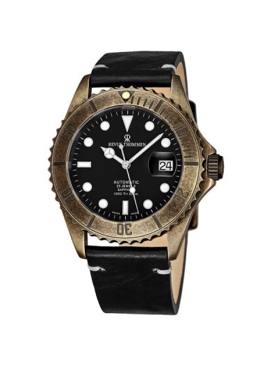 Revue Thommen 17571.2589 'Diver' Black Dial Brown Leather Strap Gunmetal Automatic Watch