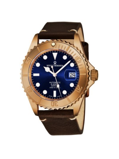 Revue Thommen Men's 17571.2595 'Diver' Blue Dial Brown Leather Strap Bronze/Steel Automatic Watch