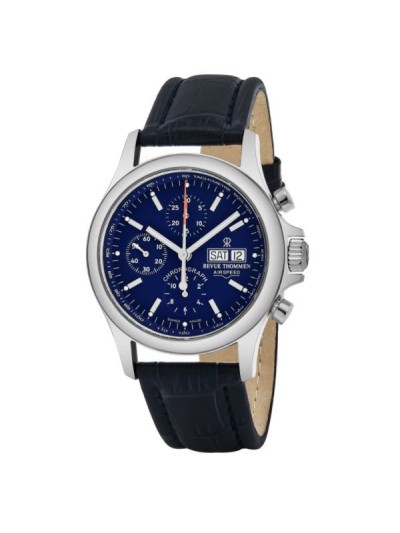 Revue Thommen 17081.6535 'Pilot' Blue Dial Blue Leather Strap Chronograph Swiss Automatic Watch