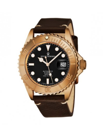 Revue Thommen Men's 17571.2599 'Diver' Black Dial Brown Leather Strap Bronze/Steel Automatic Watch