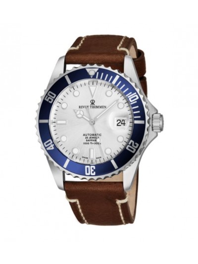 Revue Thommen's Men's 17571.2525 'Diver' Silver Dial Light Brown Leather Strap Swiss Automatic Watch