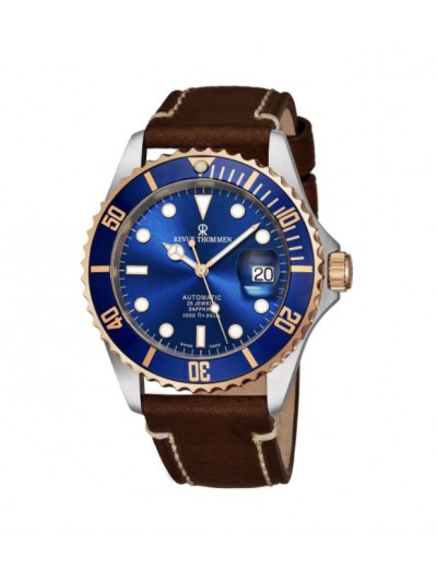 Revue Thommen 17571.2555 'Diver' Blue Dial Brown Leather Strap Date Automatic Watch