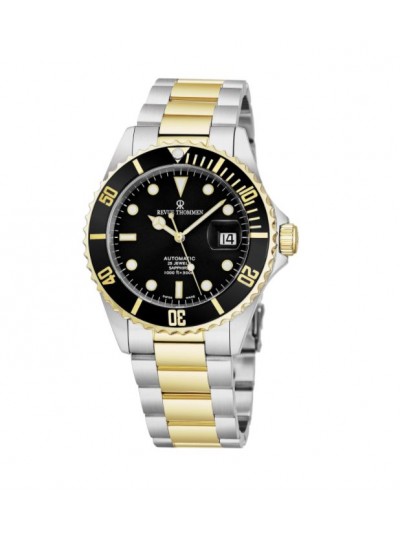 Revue Thommen Men's 17571.2147 'Diver' Black Dial Stainless Steel/Goldtone Bracelet Swiss Automatic Watch