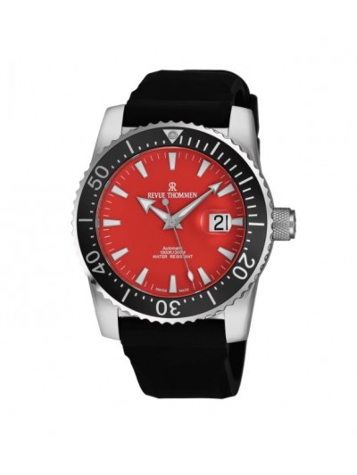 Revue Thommen Men's 17030.2536 'Diver' Red Dial Black Rubber Strap Swiss Automatic Watch