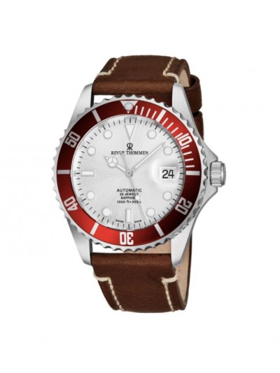 Revue Thommen's Men's 17571.2526 'Diver' Silver Dial Light Brown Leather Strap Swiss Automatic Watch