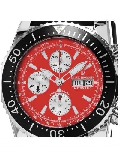 Revue Thommen Men's 17030.6536 'Air Speed' Red Dial Black Rubber Strap Chronograph Automatic Swiss Made Watch