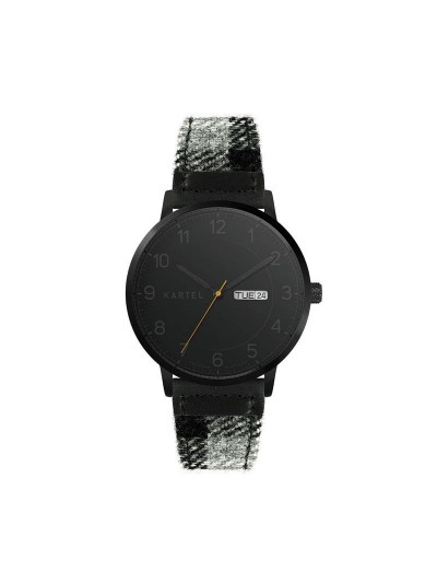 MORRIS 40MM GREY TARTAN LEATHER STRAP WATCH