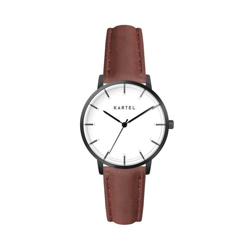 ISLA 34MM MAROON LEATHER STRAP WATCH