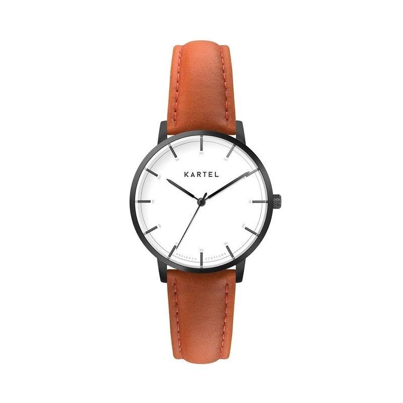 ISLA 34MM ORANGE LEATHER STRAP WATCH