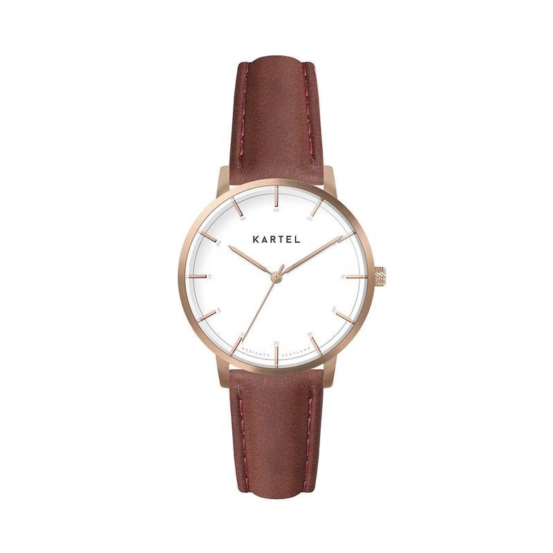 ISLA 34MM MAROON LEATHER STRAP WATCH