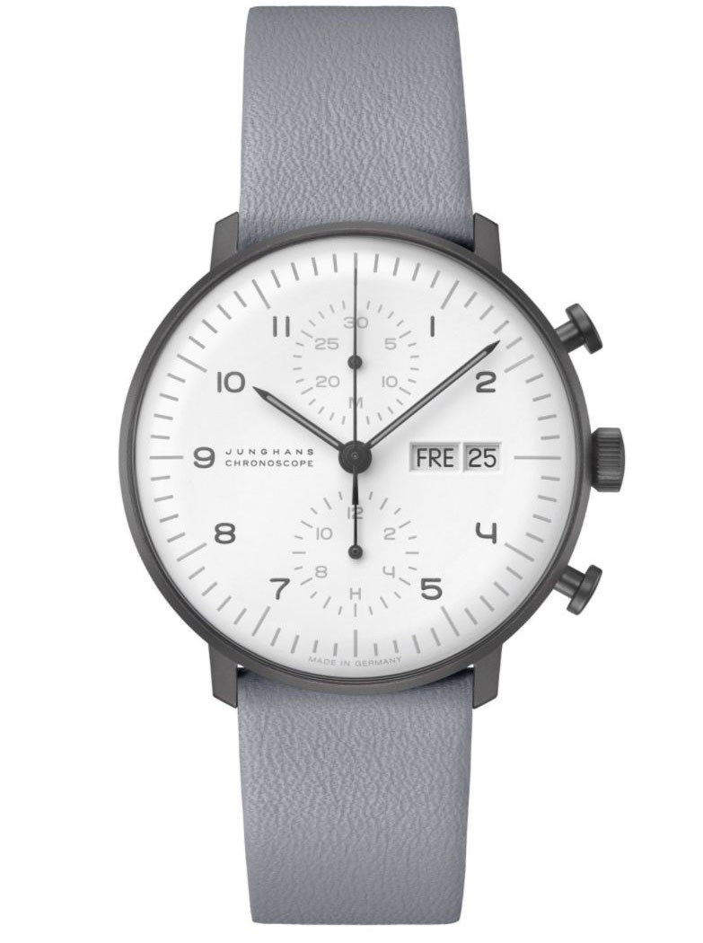 027/4008.04 max bill Chronoscope Automatic Watch Grey Leather Strap
