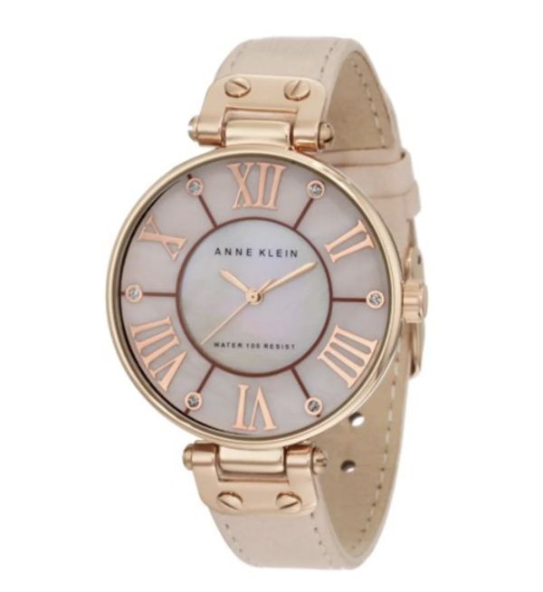 Anne Klein Women's 10-9918RGLP Round Beige Leather Strap Watch