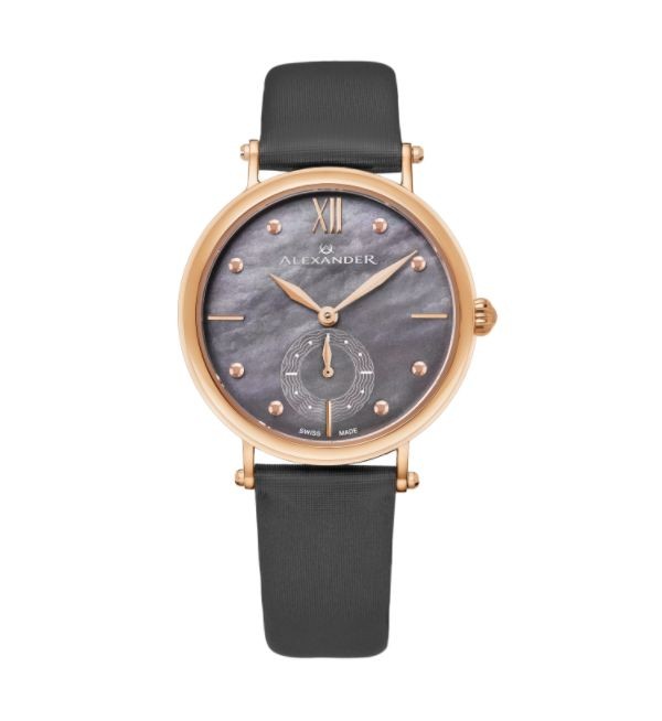 Alexander Women's Swiss Made Roxana Gray Leather Strap Watch