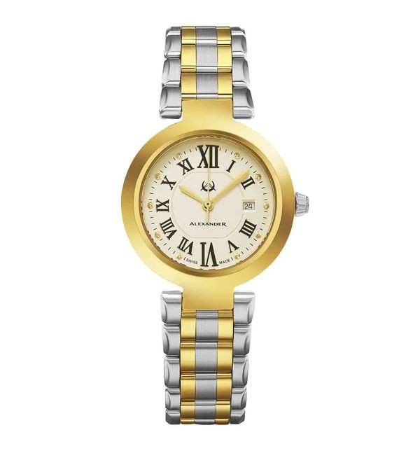 Alexander Women's Swiss Made Niki Two Tone Stainless Steel Link Bracelet Watch