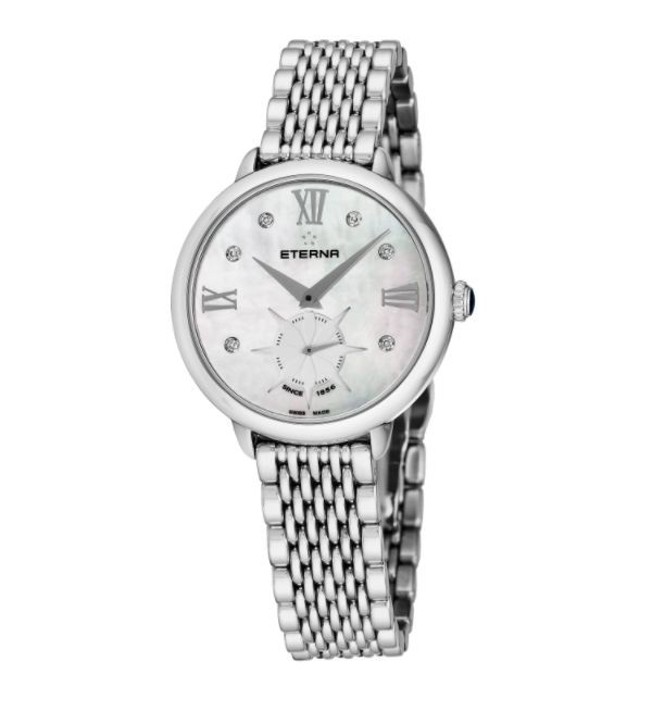 Eterna Women's 2801.41.66.1743 'Eternity' Mother of Pearl Diamond Dial Stainless Steel Small Seconds Quartz Watch