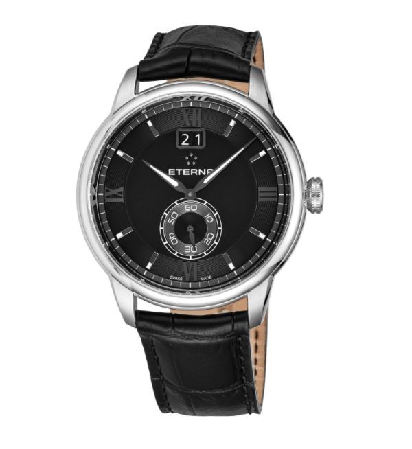 Eterna Men's 2971.41.46.1327 'Adventic' Black Dial Black Leather Strap Big Date Quartz Swiss Made Watch