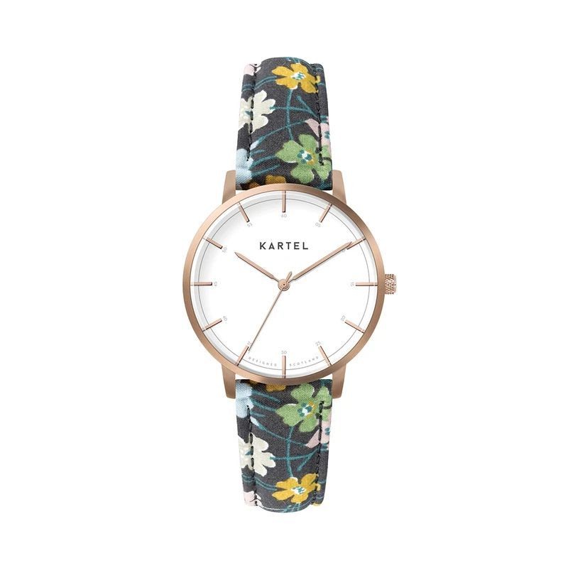 ISLA 34MM FLORAL FABRIC STRAP WATCH