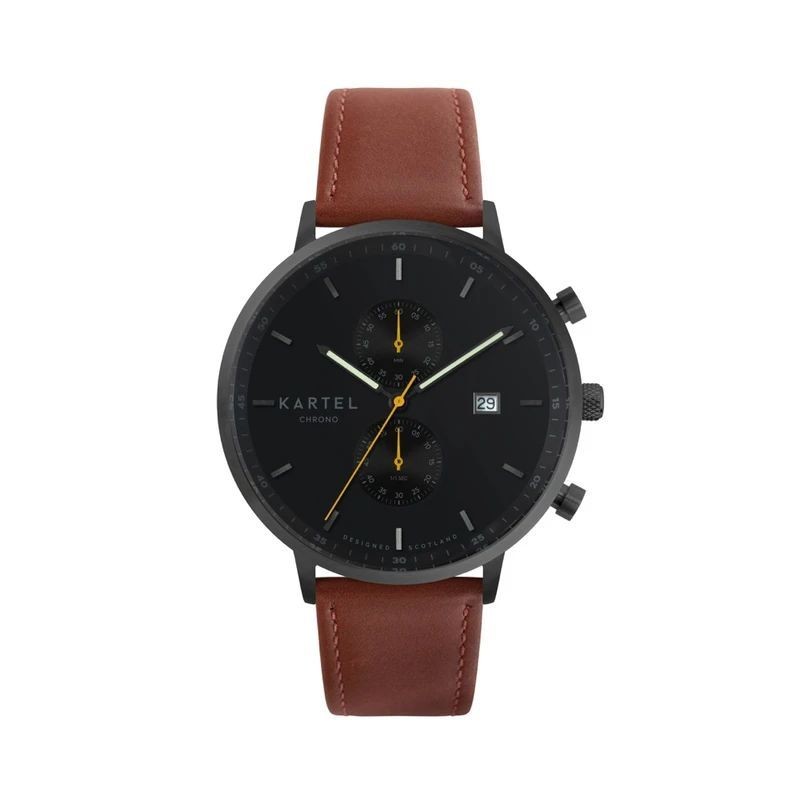 KNOYDART 43MM MAROON LEATHER STRAP WATCH