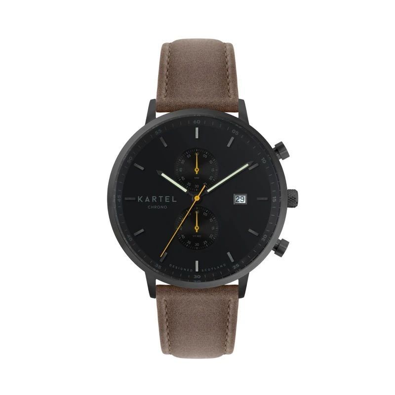 KNOYDART 43MM BROWN LEATHER STRAP WATCH