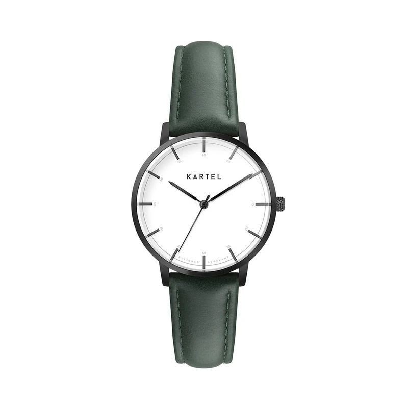 ISLA 34MM GREEN LEATHER STRAP WATCH