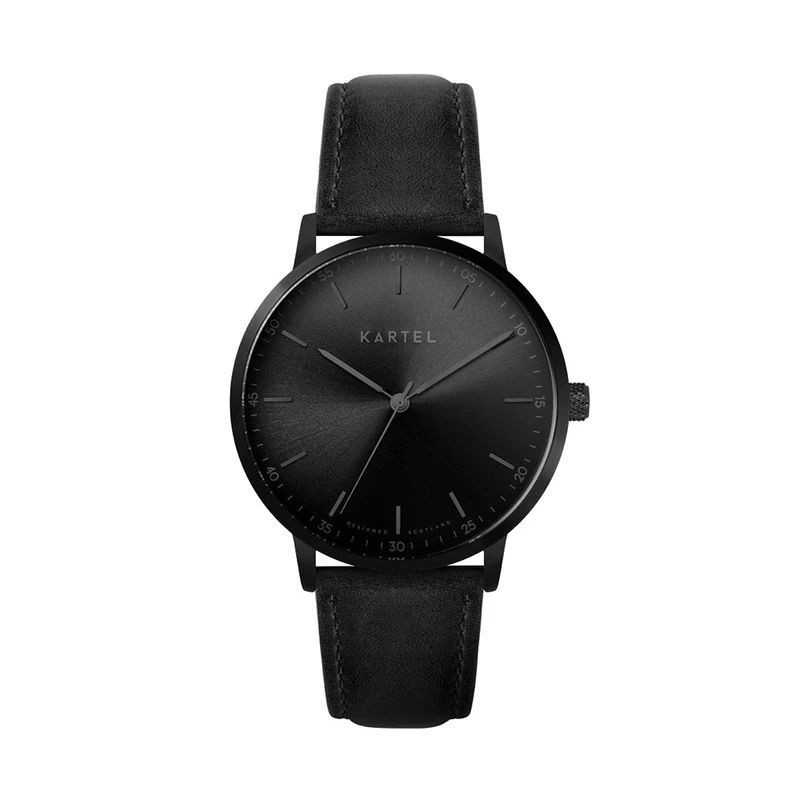HUME 40MM BLACK LEATHER STRAP WATCH